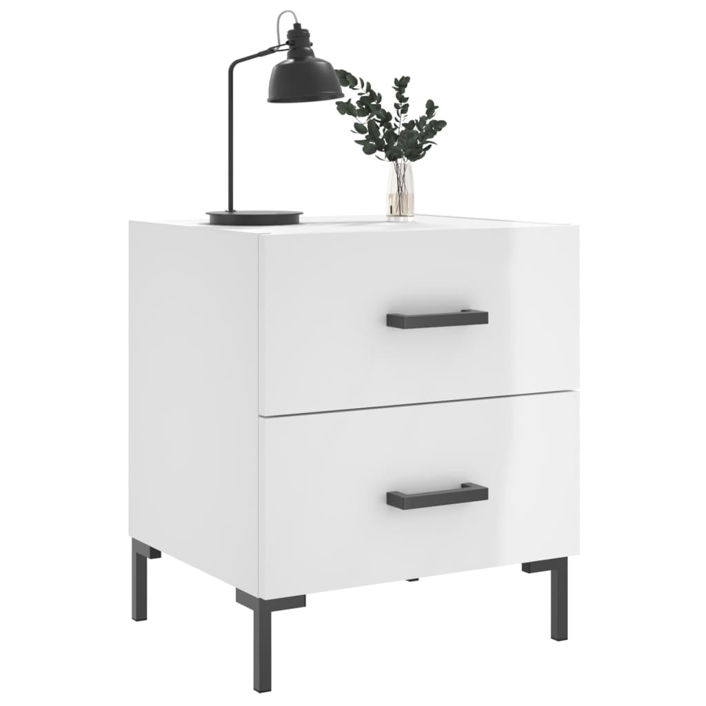 vidaXL Bedside Cabinets 2 pcs High Gloss White 40x35x47.5 cm Engineered Wood 4