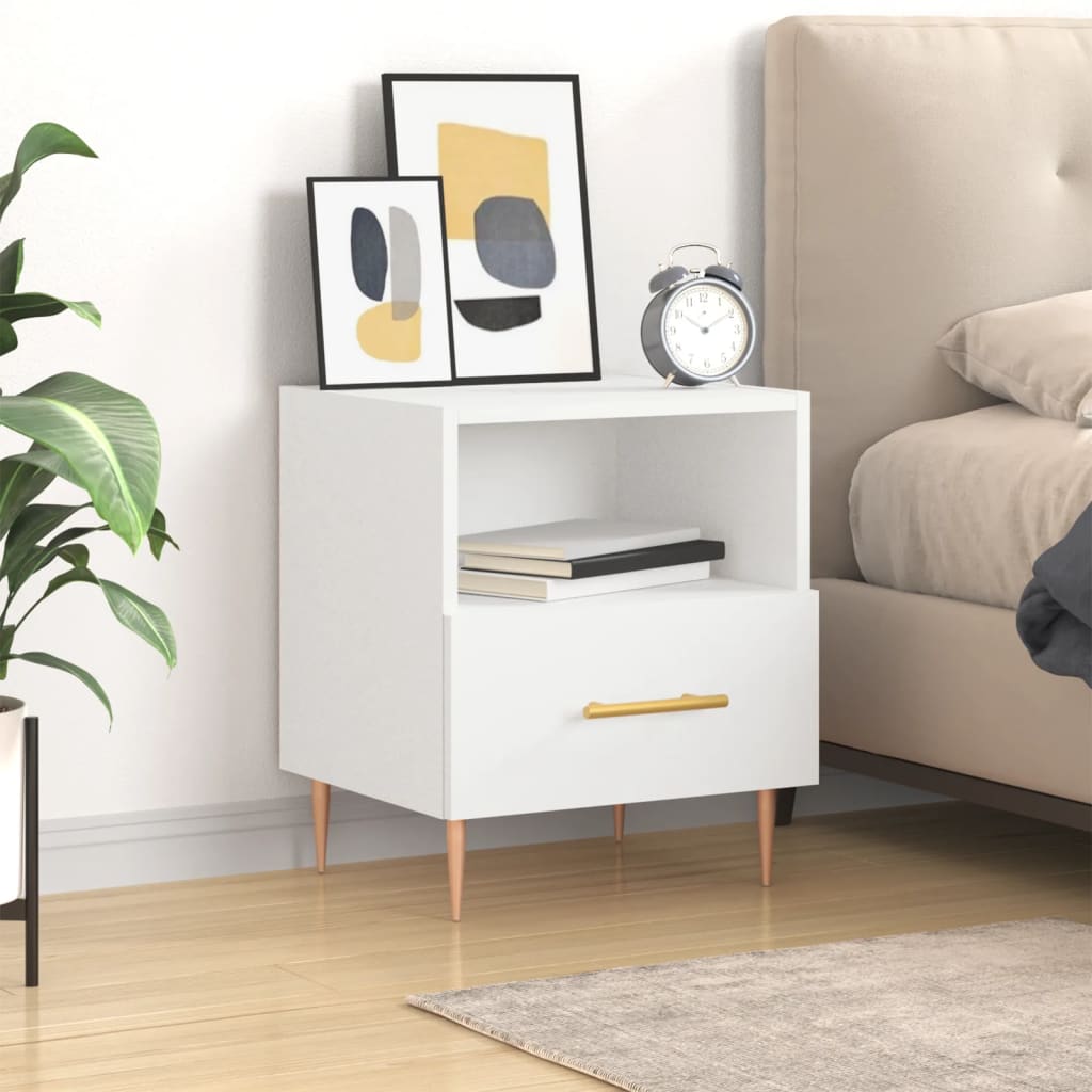 vidaXL Bedside Cabinet White 40x35x47.5 cm Engineered Wood 1