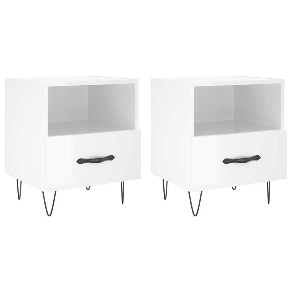 vidaXL Bedside Cabinets 2 pcs High Gloss White 40x35x47.5 cm Engineered Wood 2