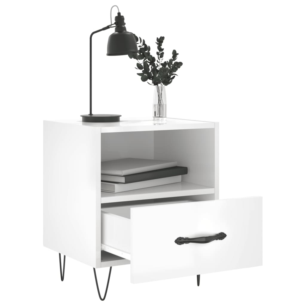 vidaXL Bedside Cabinets 2 pcs High Gloss White 40x35x47.5 cm Engineered Wood 3