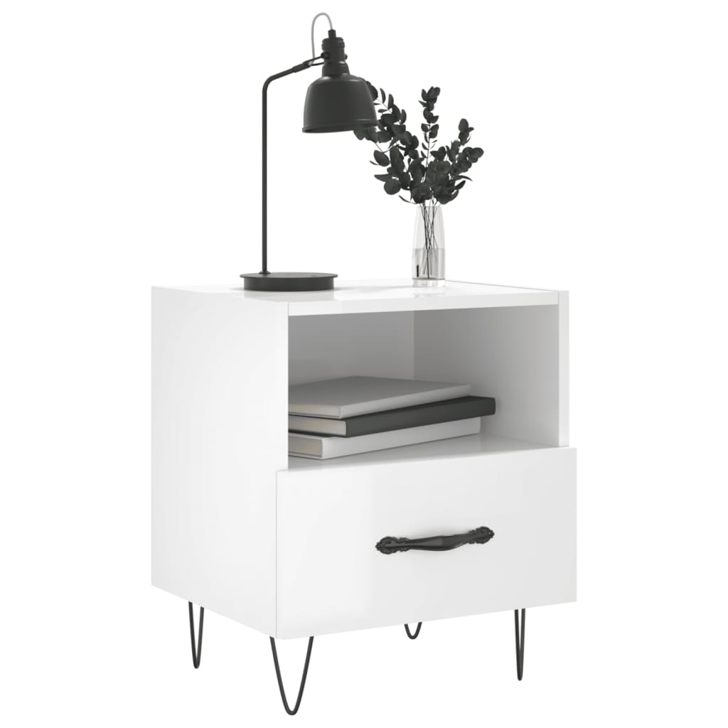 vidaXL Bedside Cabinets 2 pcs High Gloss White 40x35x47.5 cm Engineered Wood 4