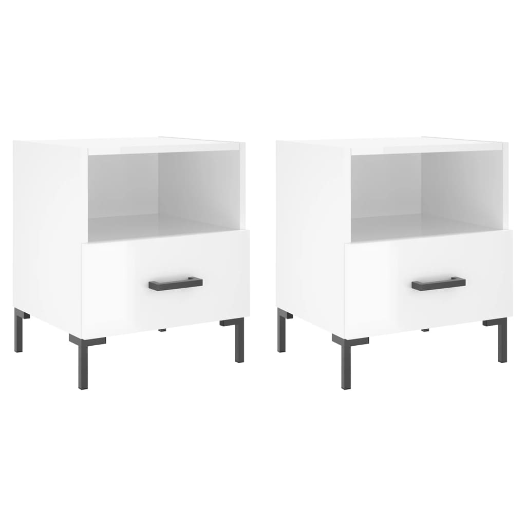 vidaXL Bedside Cabinets 2 pcs High Gloss White 40x35x47.5 cm Engineered Wood 2