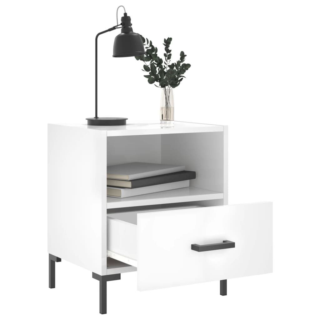 vidaXL Bedside Cabinets 2 pcs High Gloss White 40x35x47.5 cm Engineered Wood 3