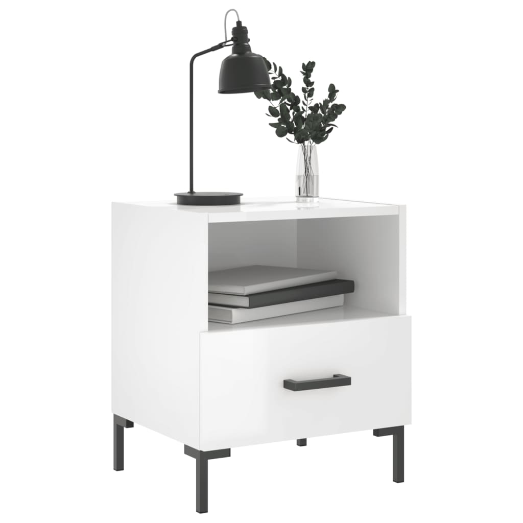 vidaXL Bedside Cabinets 2 pcs High Gloss White 40x35x47.5 cm Engineered Wood 4