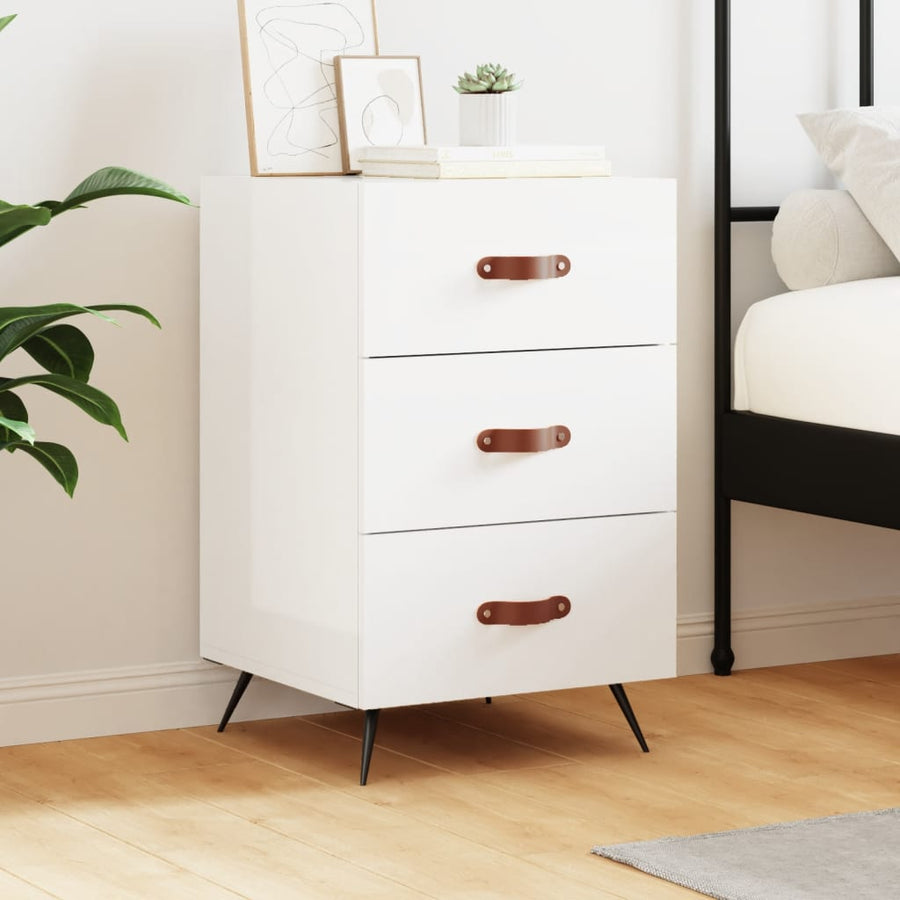 vidaXL Bedside Cabinet High Gloss White 40x40x66 cm Engineered Wood 1