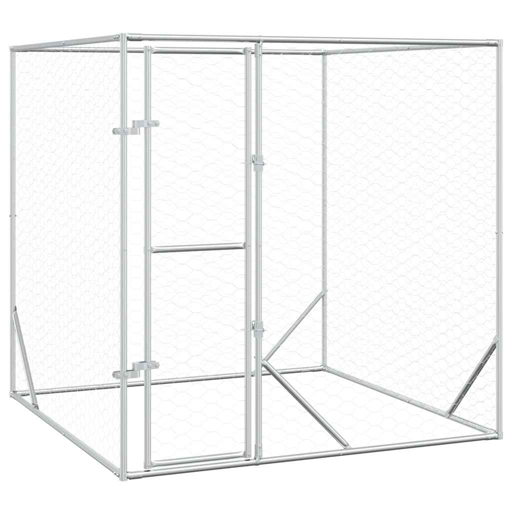 Outdoor Dog Kennel Silver Galvanised Steel 2 m 2 m
