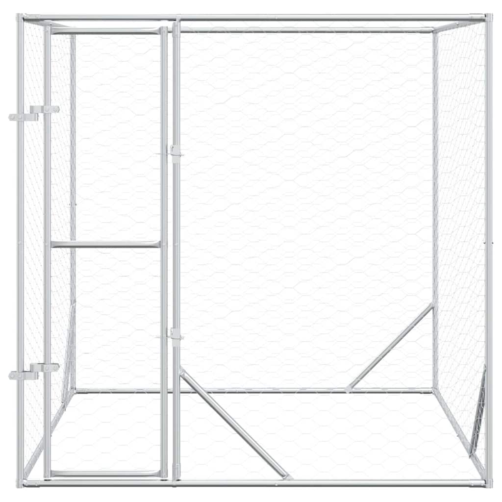 Outdoor Dog Kennel Silver Galvanised Steel 2 m 2 m