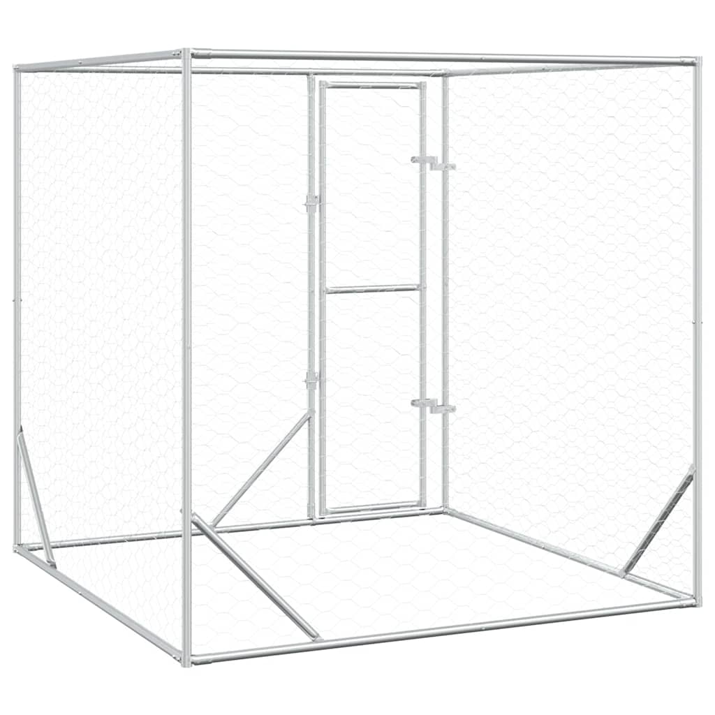 Outdoor Dog Kennel Silver Galvanised Steel 2 m 2 m