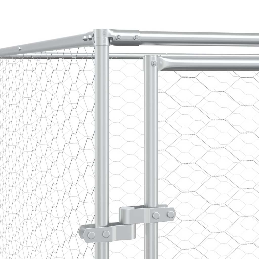 Outdoor Dog Kennel Silver Galvanised Steel 2 m 2 m