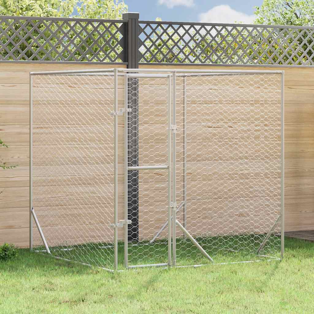Outdoor Dog Kennel Silver Galvanised Steel 2 m 2 m