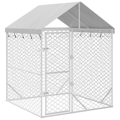 Outdoor Dog Kennel with Roof Silver 2x2x2.5 m Galvanised Steel