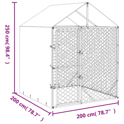 Outdoor Dog Kennel with Roof Silver 2x2x2.5 m Galvanised Steel