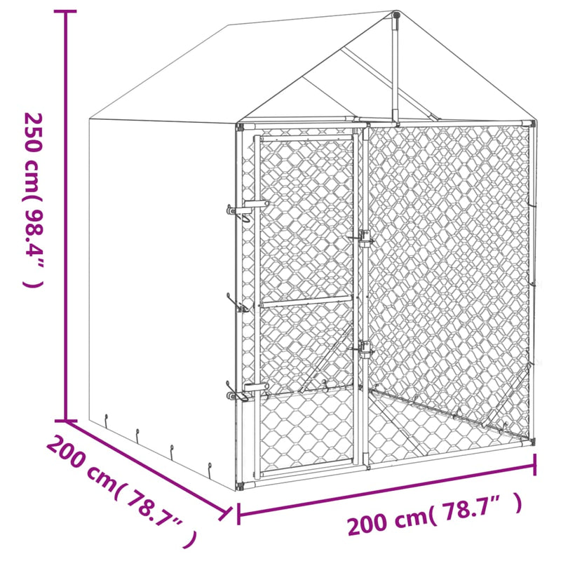 Outdoor Dog Kennel with Roof Silver 2x2x2.5 m Galvanised Steel