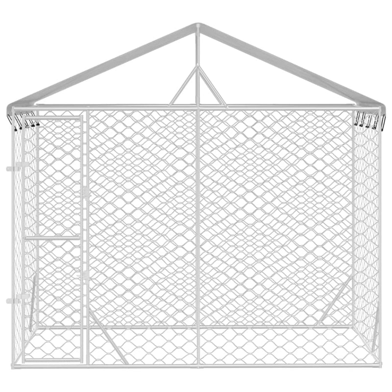 Outdoor Dog Kennel with Roof Silver 3x1.5x2.5 m Galvanised Steel