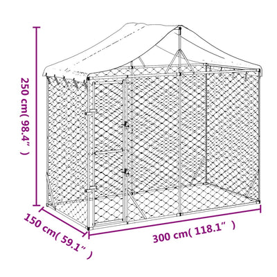 Outdoor Dog Kennel with Roof Silver 3x1.5x2.5 m Galvanised Steel