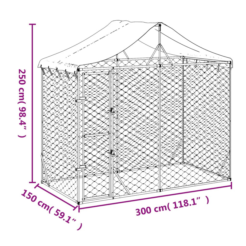 Outdoor Dog Kennel with Roof Silver 3x1.5x2.5 m Galvanised Steel