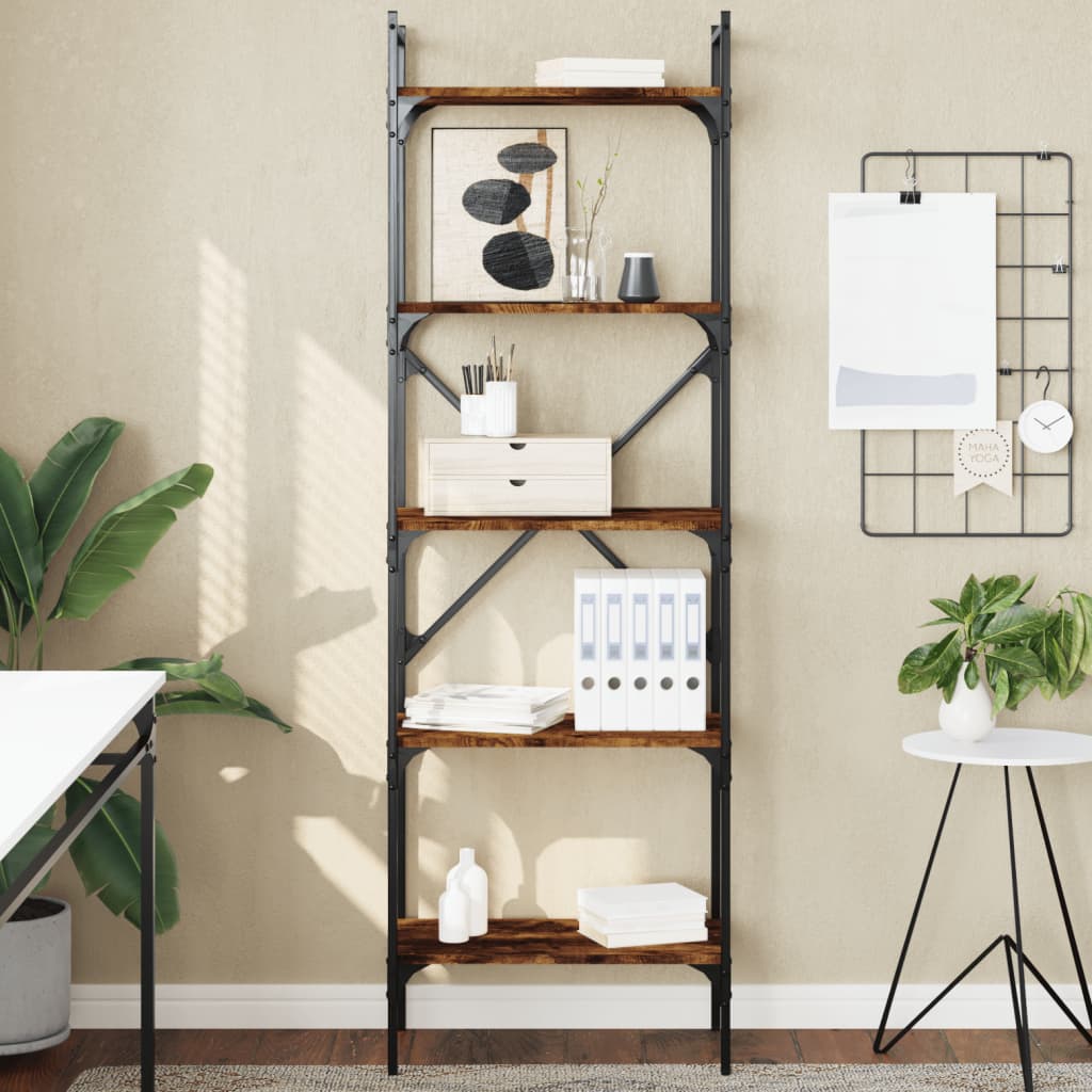 vidaXL Bookcase 5-Tier Smoked Oak 56x31,5x174 cm Engineered Wood 1