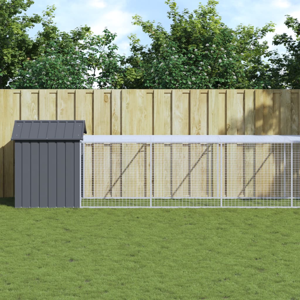 Chicken Cage with Run Galvanised Steel Anthracite 117 x 1221 x 123 cm