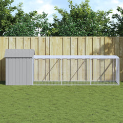 Chicken Cage with Run Galvanised Steel Light grey 117 x 405 x 123 cm