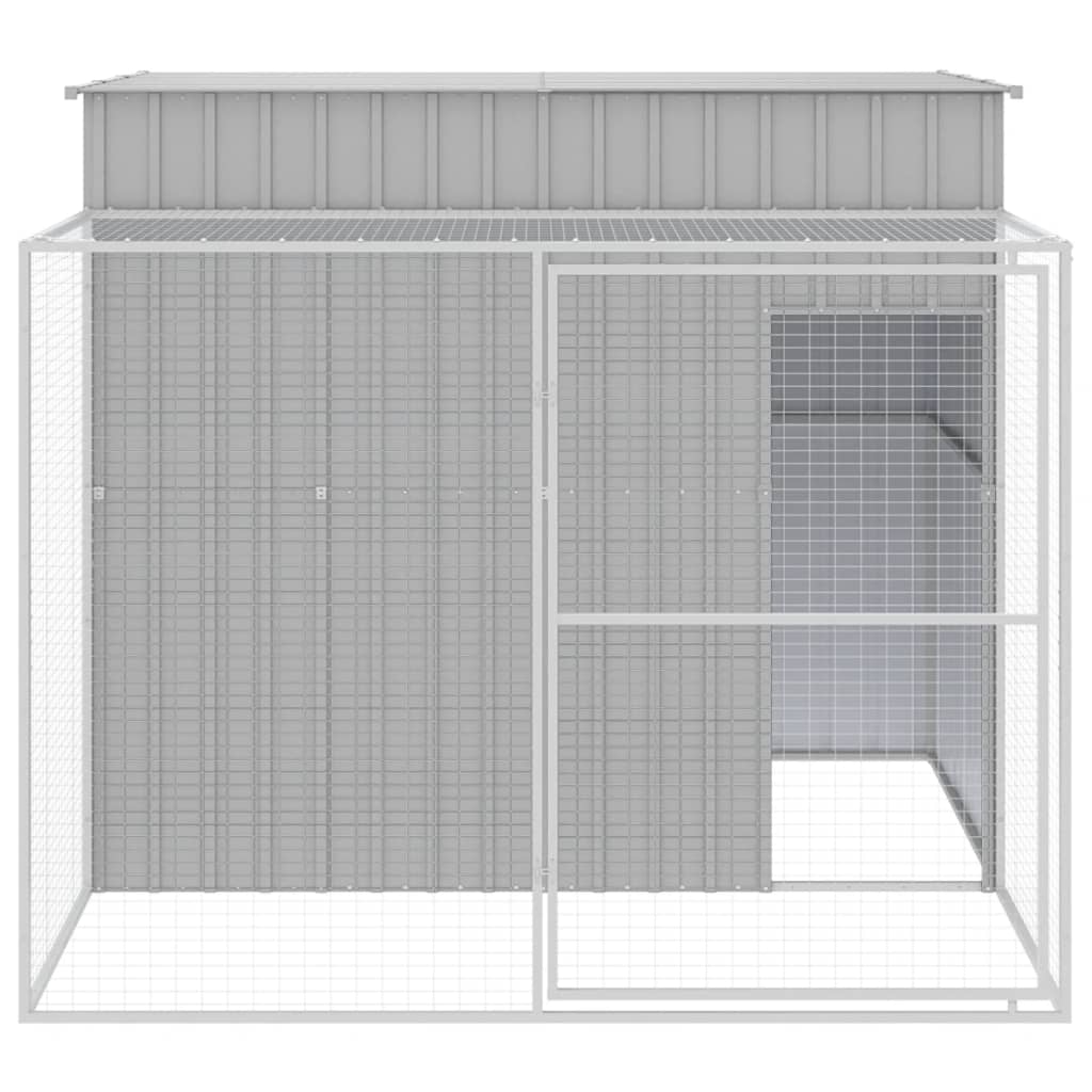 Dog House with Run Galvanised Steel Light grey