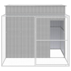 Dog House with Run Galvanised Steel Light grey