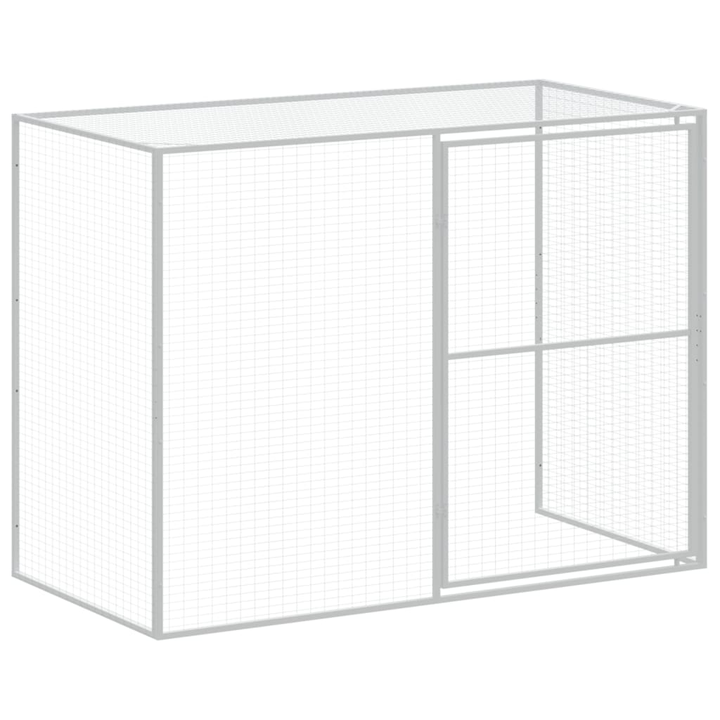 Dog House with Run Galvanised Steel Light grey