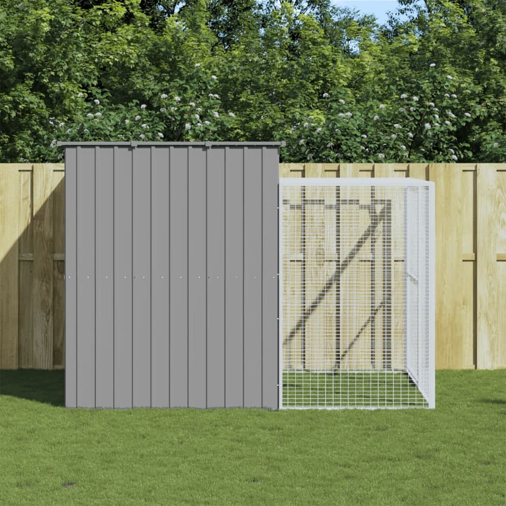 Dog House with Run Galvanised Steel Light grey