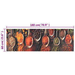 vidaXL Kitchen Rug Washable Spoon & Spices 60x180 cm Velvet 5