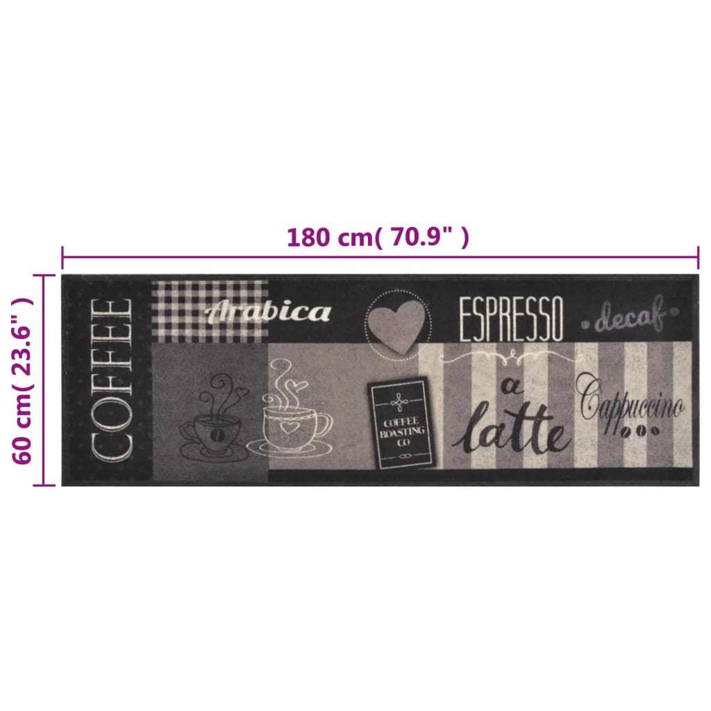 vidaXL Kitchen Rug Washable Coffee Black 60x180 cm Velvet 5
