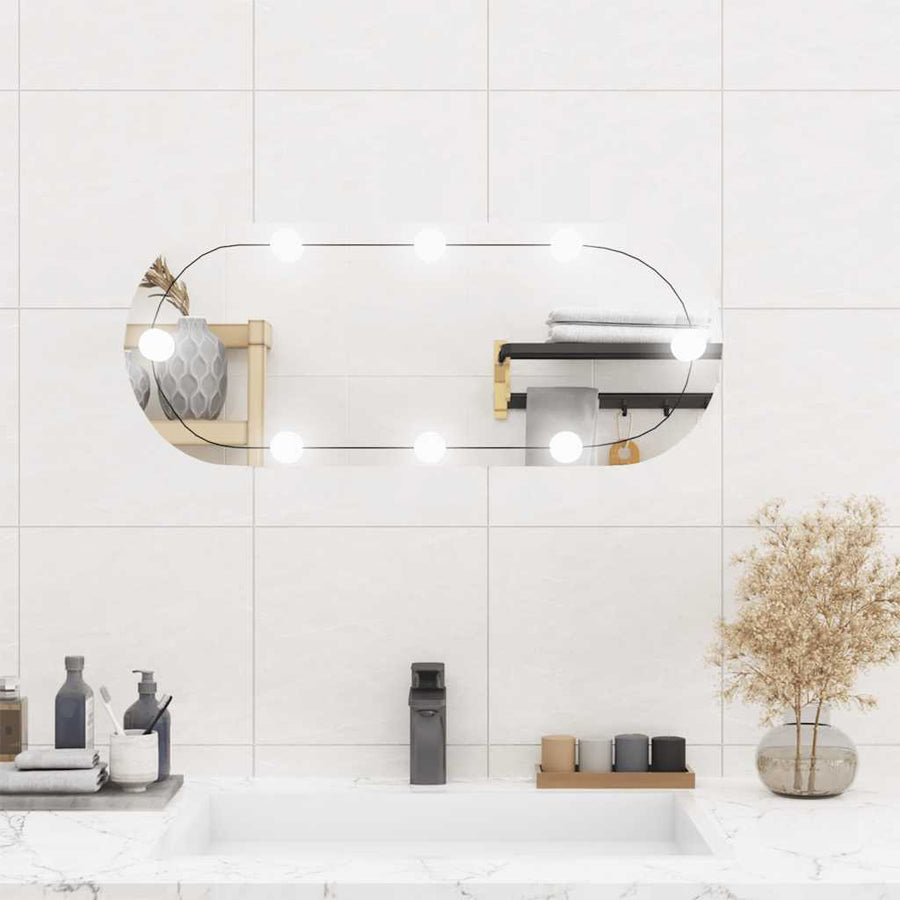 vidaXL Wall Mirror with LED Lights 30x70 cm Glass Oval 1