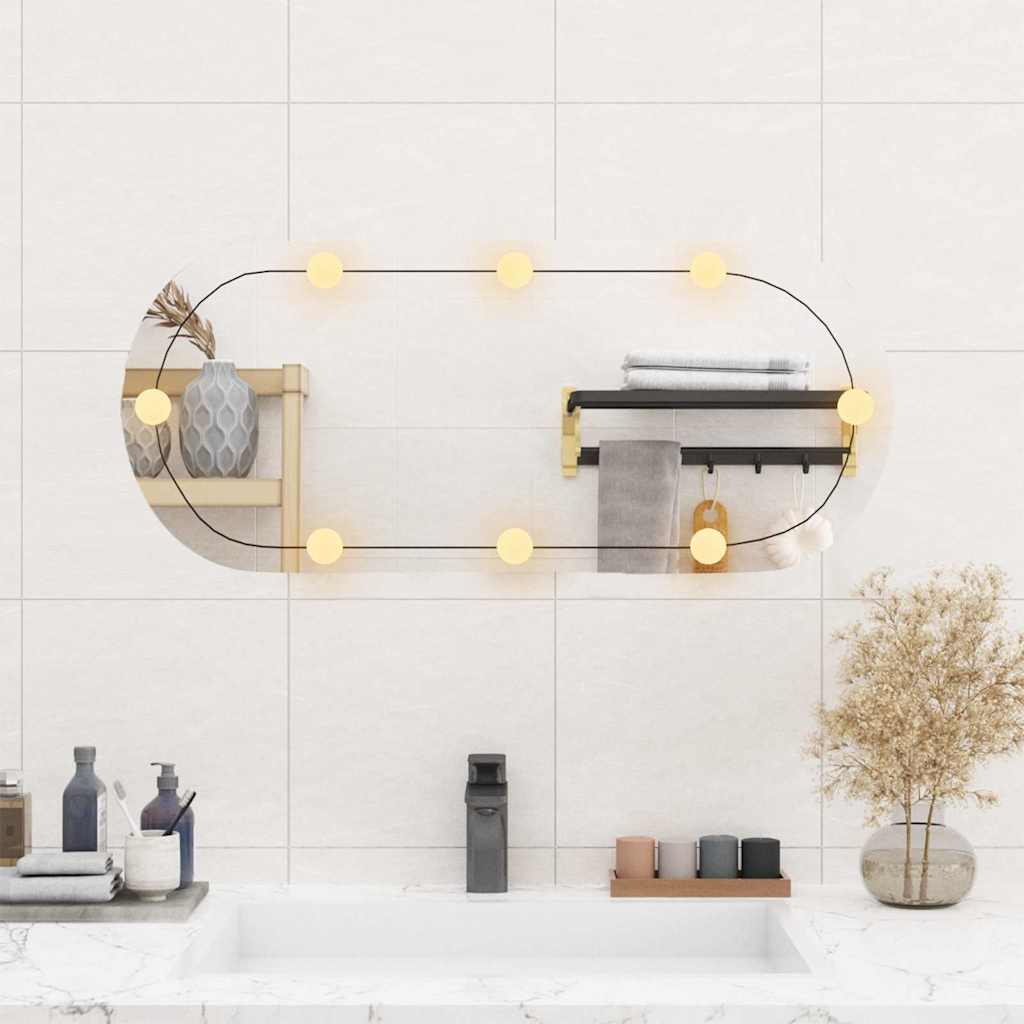 vidaXL Wall Mirror with LED Lights 35x80 cm Glass Oval 3
