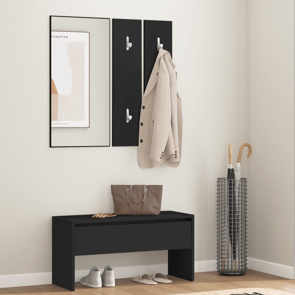 vidaXL Hallway Furniture Set Black Engineered Wood 1