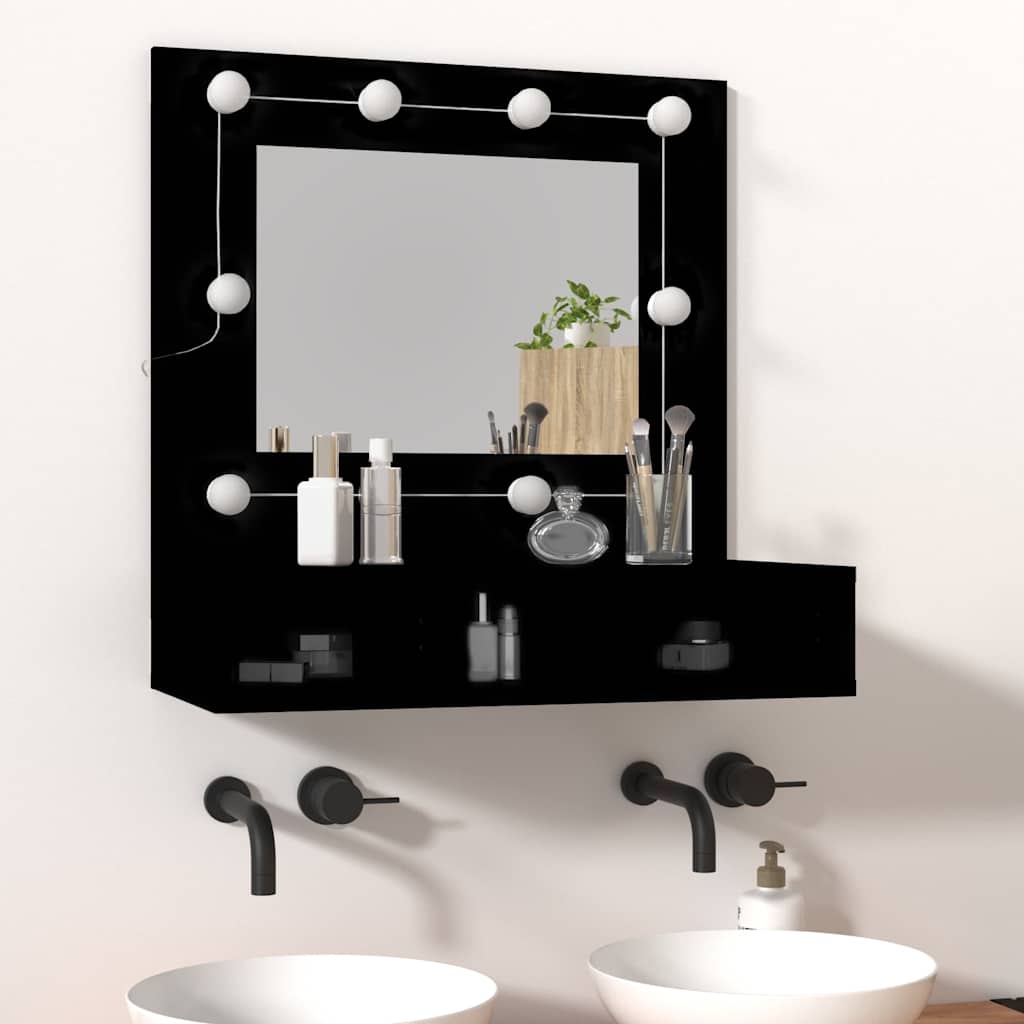vidaXL Mirror Cabinet with LED Black 60x31.5x62 cm 3