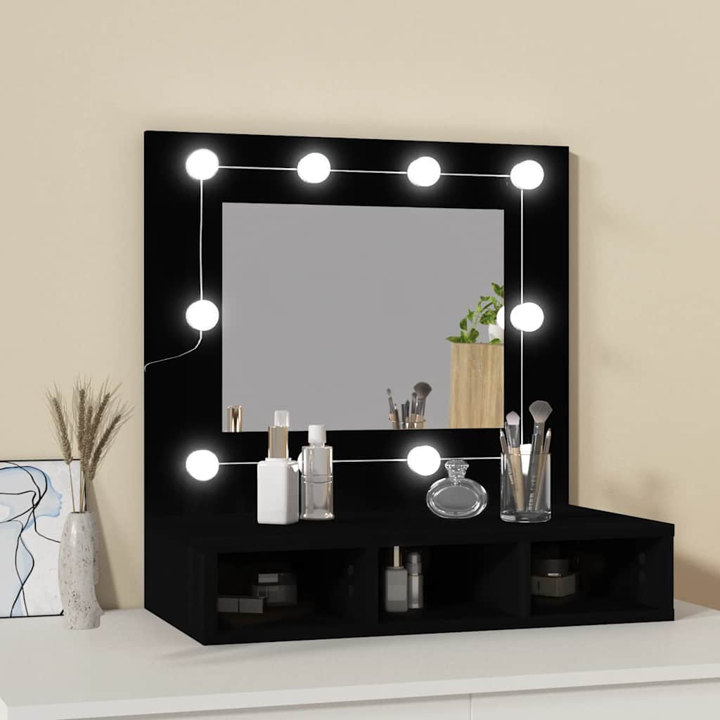 vidaXL Mirror Cabinet with LED Black 60x31.5x62 cm 4