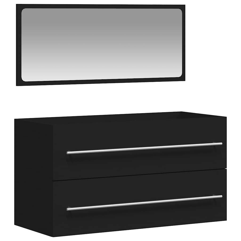 vidaXL Bathroom Cabinet with Mirror Black Engineered Wood 2