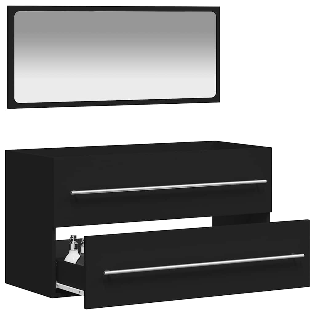 vidaXL Bathroom Cabinet with Mirror Black Engineered Wood 3