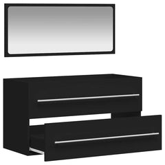 vidaXL Bathroom Cabinet with Mirror Black Engineered Wood 4