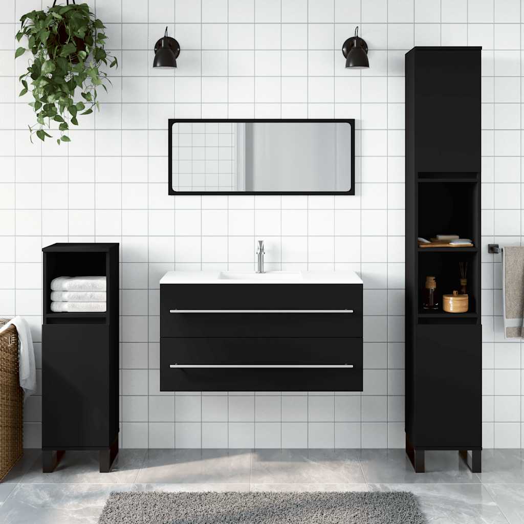 vidaXL Bathroom Cabinet with Mirror Black Engineered Wood 1