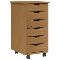Rolling Cabinet with Drawers "MOSS" Honey Brown Solid Wood Pine, image 2