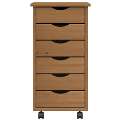 Rolling Cabinet with Drawers "MOSS" Honey Brown Solid Wood Pine, image 5