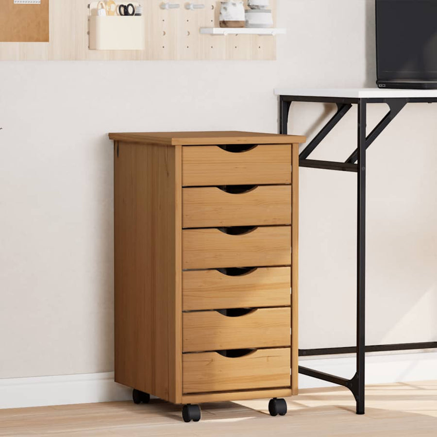 vidaXL Rolling Cabinet with Drawers "MOSS" Honey Brown Solid Wood Pine 1