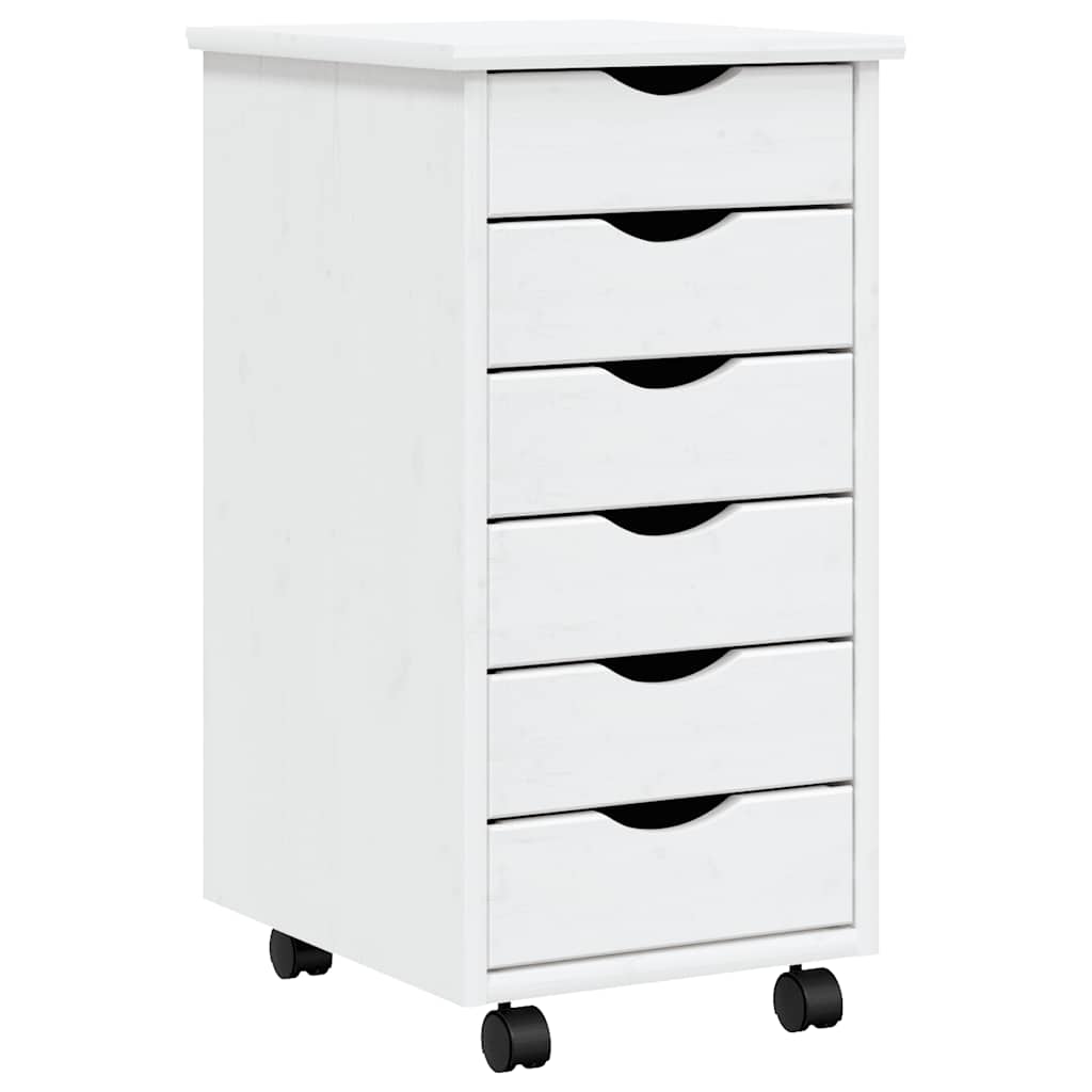 vidaXL Rolling Cabinet with Drawers "MOSS" White Solid Wood Pine 2
