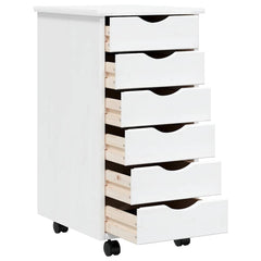 vidaXL Rolling Cabinet with Drawers "MOSS" White Solid Wood Pine 4