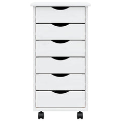 vidaXL Rolling Cabinet with Drawers "MOSS" White Solid Wood Pine 5
