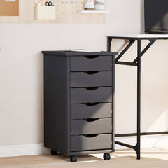 vidaXL Rolling Cabinet with Drawers "MOSS" Grey Solid Wood Pine 1