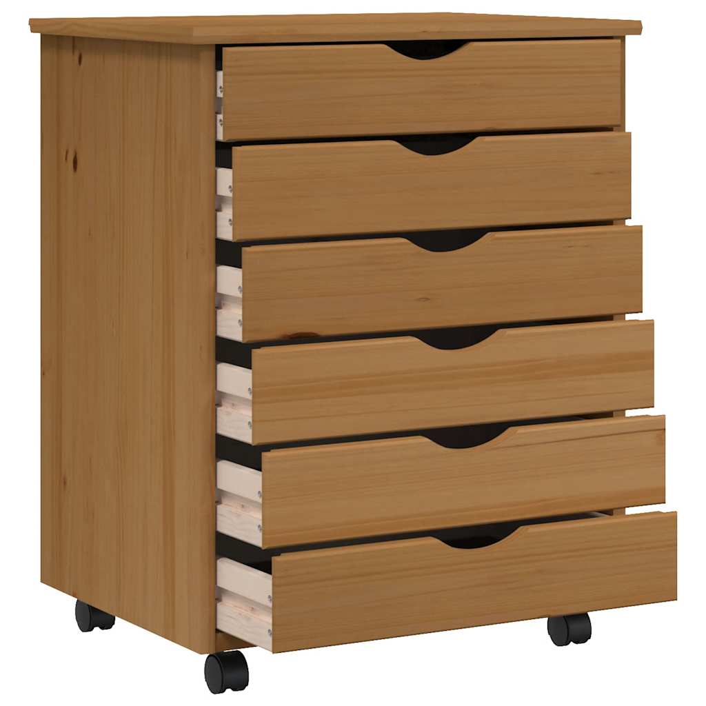Rolling Cabinet with Drawers "MOSS" Honey Brown Solid Wood Pine, image 4