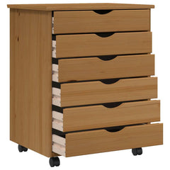 Rolling Cabinet with Drawers "MOSS" Honey Brown Solid Wood Pine, image 4