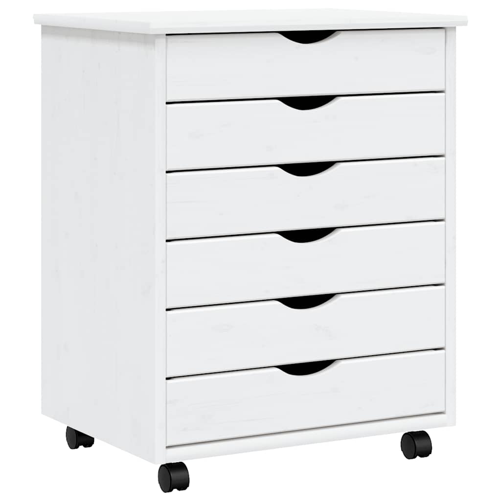 Rolling Cabinet with Drawers "MOSS" White Solid Wood Pine, image 2
