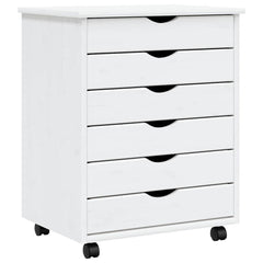 Rolling Cabinet with Drawers "MOSS" White Solid Wood Pine, image 2