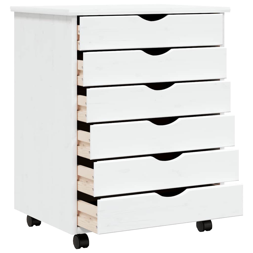Rolling Cabinet with Drawers "MOSS" White Solid Wood Pine, image 4